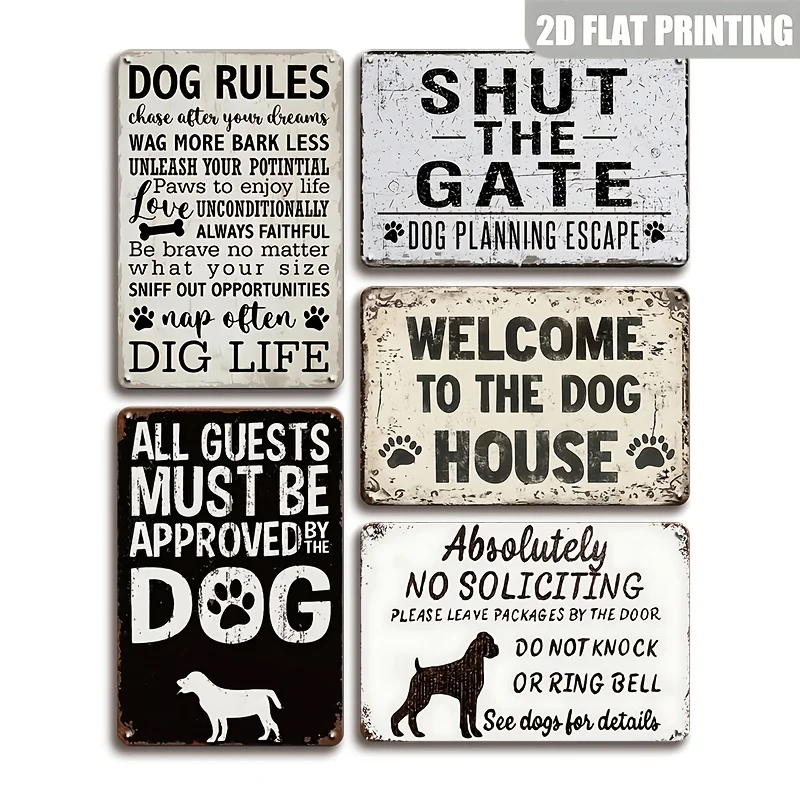 2D Flat, [JIT][2D Flat][2D Flat] 5pcs Vintage Dog Breed Metal Wall Art Sign, Retro Pet-Themed Plaques for Dog House, Kennel, Gro