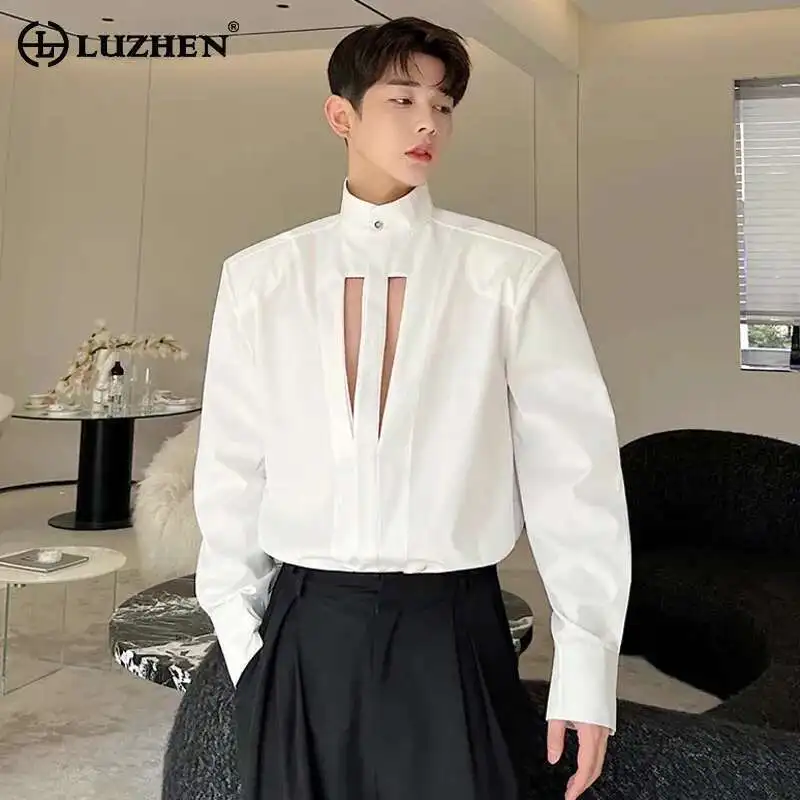 

LUZHEN 2025 Hollow Out Design Casual Tops Men's Casual Korean Fashion Stand Collar Shirts Spring New Niche Design Clothes A38be8