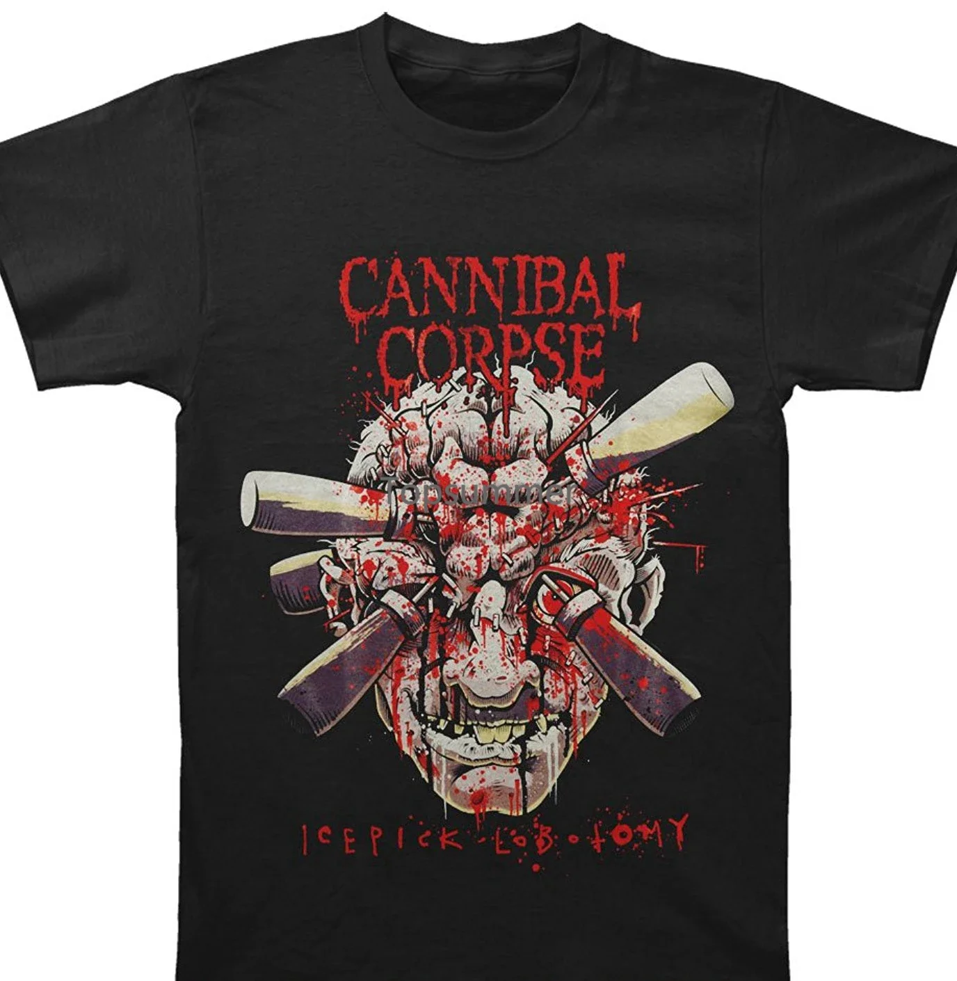 Mens T-Shirt Summer O Neck Cotton Cannibal Corpse Men'S Icepick Lobotomy T-Shirt Black