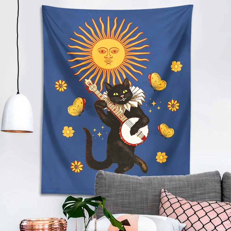 Party Cat Tapestry Wall Hanging butterfly sun prom Tapestries Bohemian Cute Cartoon Children\'s room Girls Dorm Hoom Decoration