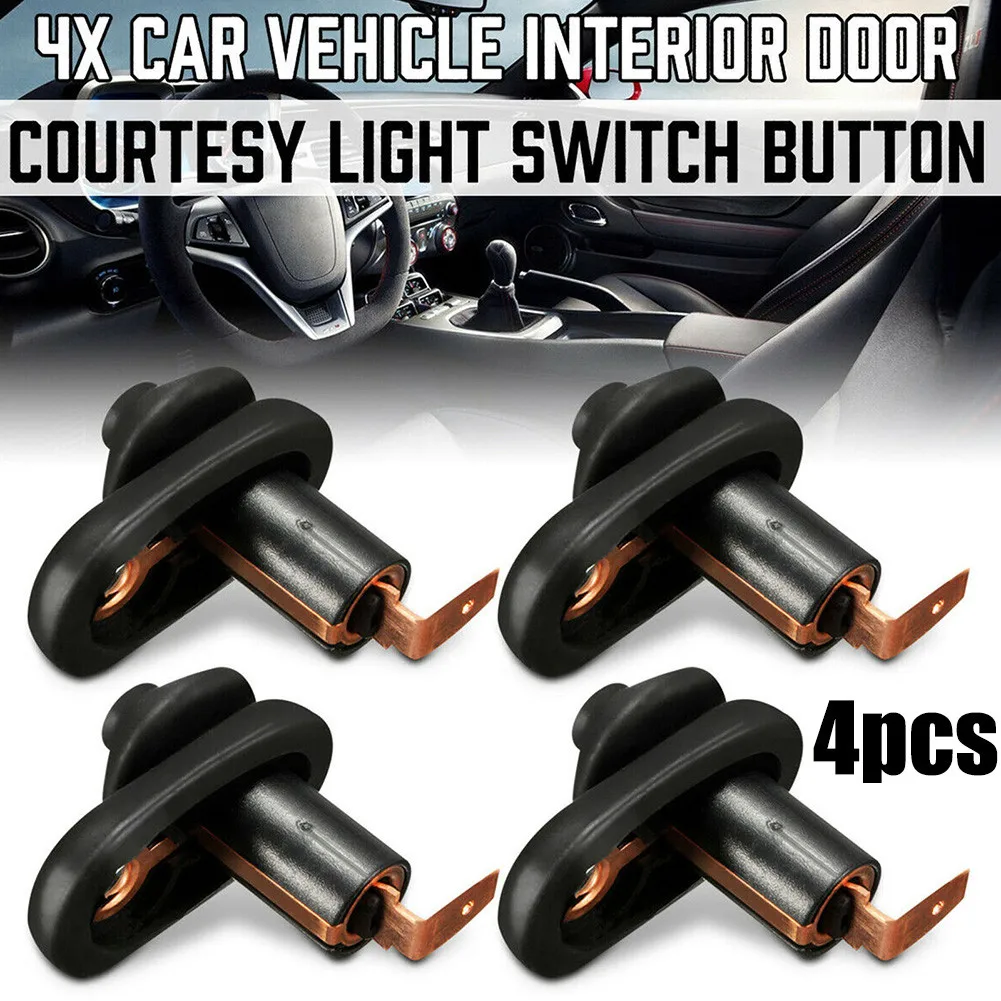 

4pc Vehicle Interior Door Courtesy Light Lamp Switch Button Practical Replacement Black Door Light Switch Automotive Accessories