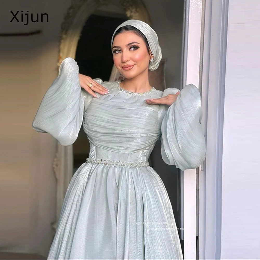 Xijun modesto cetim de seda vestidos de baile marroquino kaftan vestidos de noite dubai muçulmano formal arábia saudita vestidos de baile 2025 personalizado