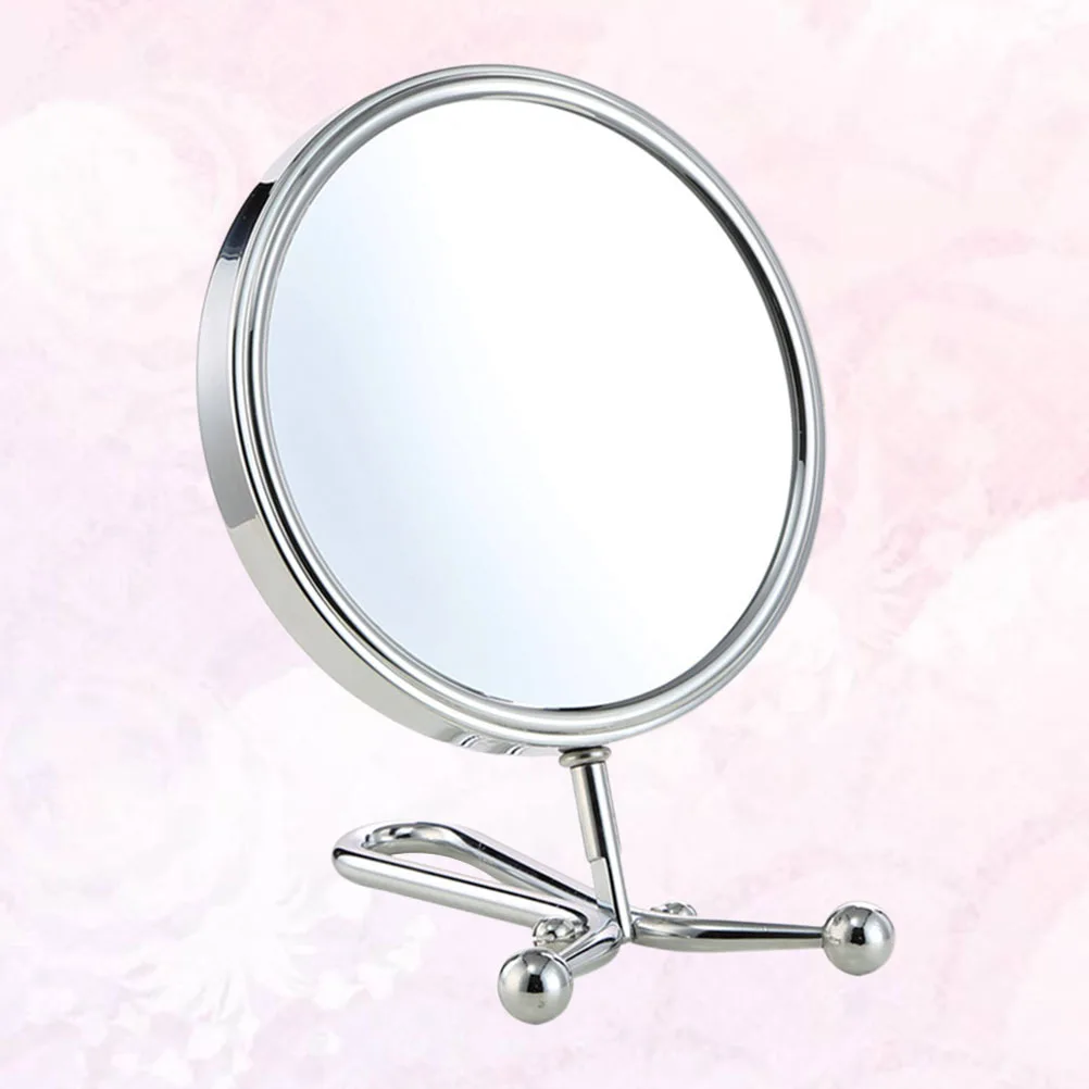 

Double Side Makeup Mirror Silver Rotating Adjustable Desktop Portable Pocket Mirror Women Durable Stable Support Frame