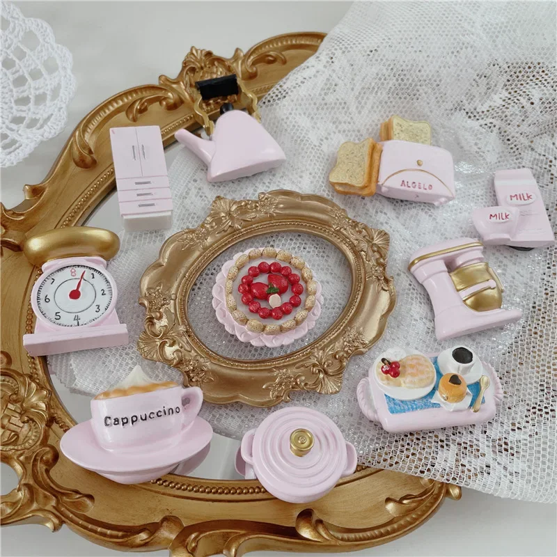 The Girl Is Cute Creative Resin Refrigerator Magnets Emulating Cake and Milk Mini Kitchen Utensils  Home Decor