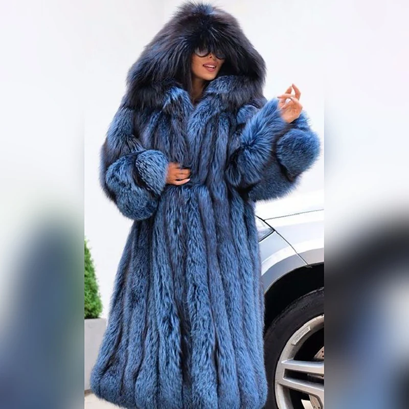 Natural pele de raposa azul casaco de inverno feminino engrossar luxo outertwear parkas 2022 novo genuíno quente real pele de raposa casacos feminino