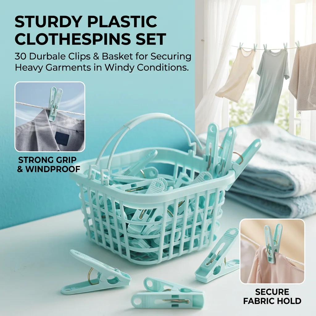 30 Pinzas de Plástico para Ropa, Diseño Resistente al Viento, para Secar Ropa al Aire Libre, Duraderas, Compactas, Herramienta de Organización para Lavandería y Garaje