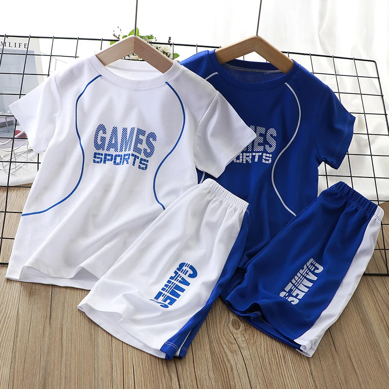 2PCS Kids Sports Children's Sets Quick Drying Sportswear Basketball Clothes Breathable Summer Cloth T-shirt Clothing Boys Girls