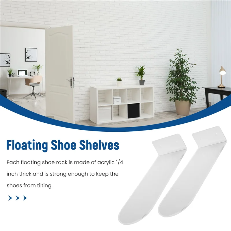 

【Promotion】Floating Shoe Display Shelves For Wall Mount Set Of 8,Clear Acrylic Floating Shelves For Showcase Sneaker Collection