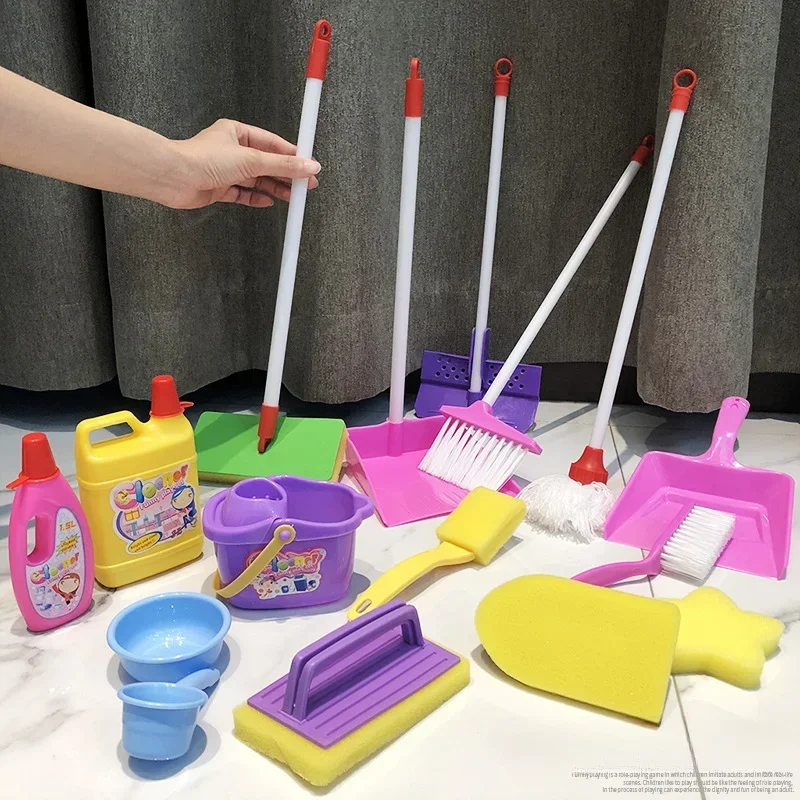 Children Cleaning Kit Pretend Cleaning Game Simulated Mop Broom Brush Housework Supplies Scene Educational Toys Kids Gifts