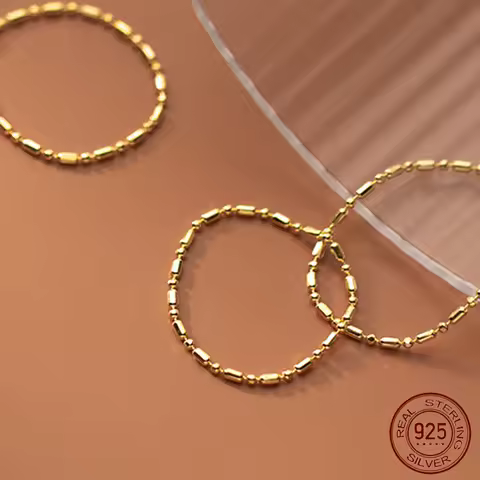 US-Size Women Ring 925 Sterling Silver Plain Minimalist Rings For Women 925 Silver Sweet Bean Chain Rings Woman All Finger