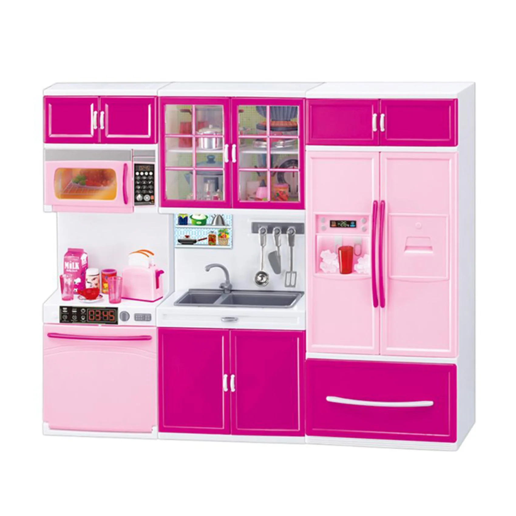 B78B-Simulation Kitchen Cabinets Set Children Pretend Play Cooking Tools Mini Tableware Sets  Girls Dollhouse Playset