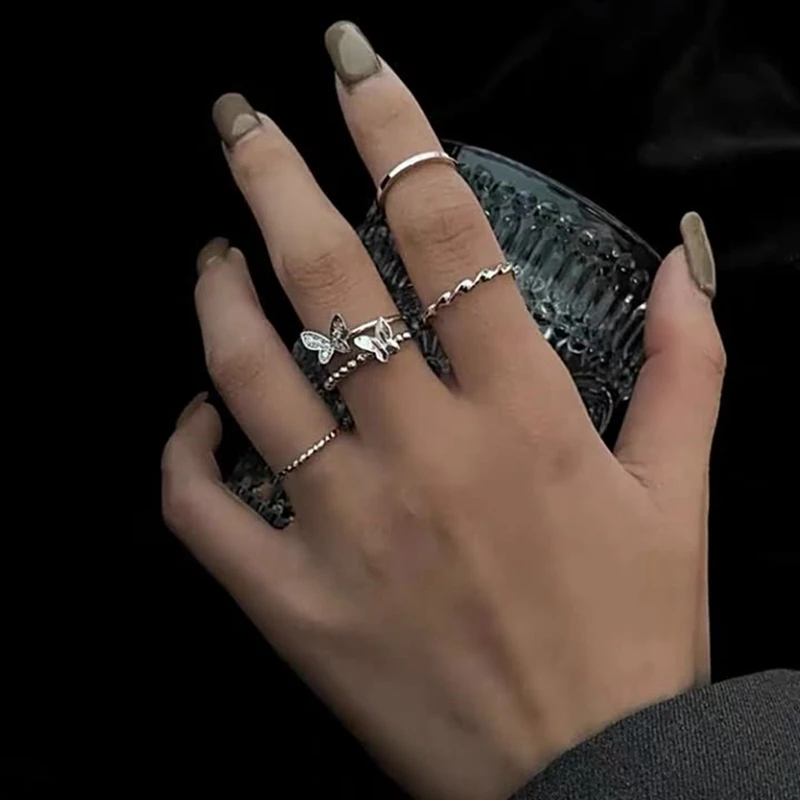 4 шт./комплект, Женский комплект колец-бабочек