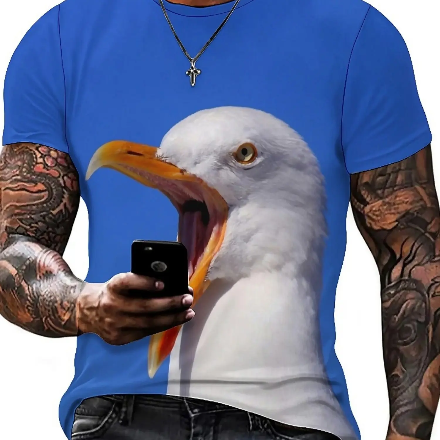 Men's 3D Bird Print T-Shirt - Short Sleeve, Breathable & Stretchy Casual Street Art Design for Gym, Party & Casual Attire,