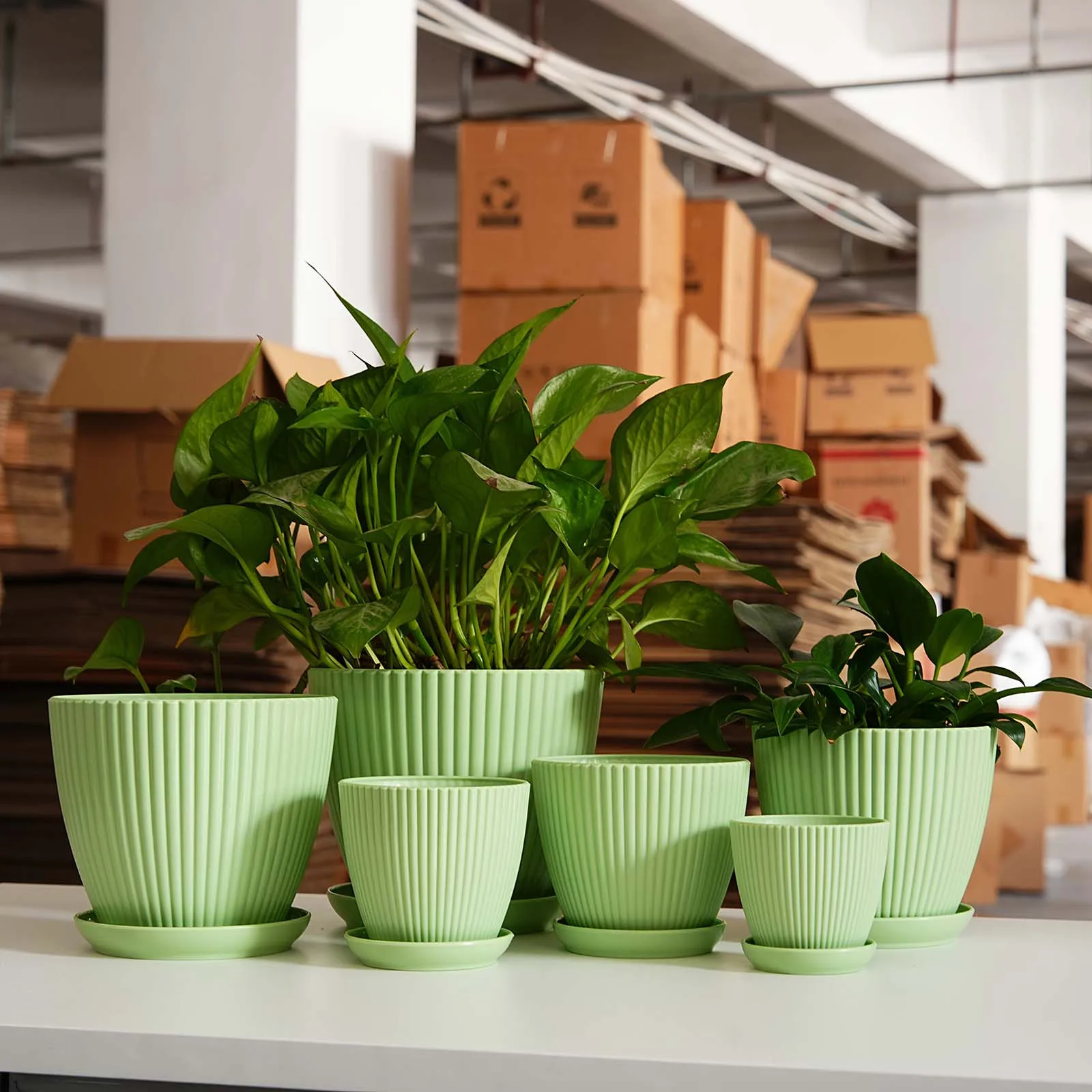 Vertical Striped Thickened Plant Pot Non-Ceramic Plastic Flower Pot With Saucer Balcony Desktop Potted Plant Decor 2026 Trending - view 4