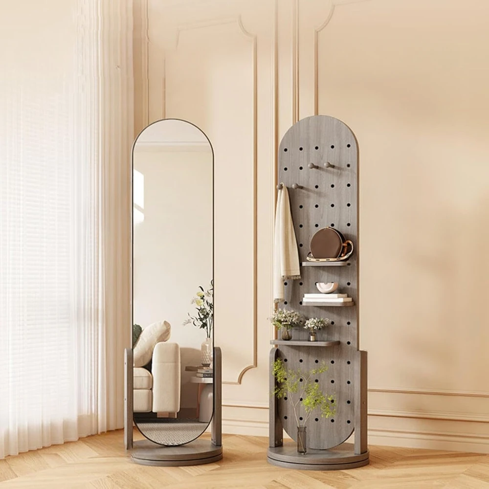 

360 ° Rotating Full-length Mirror, Full-length Mirror, Vertical Floor Mirror with Clothes Hook,and 3 Storage Racks Home & Garden
