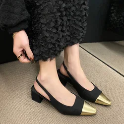 Moda Square Toe Slingbacks Women Shoes 2023. Nowe sandały na średnim obcasie dla kobiet Buty na wysokim obcasie dla kobiet