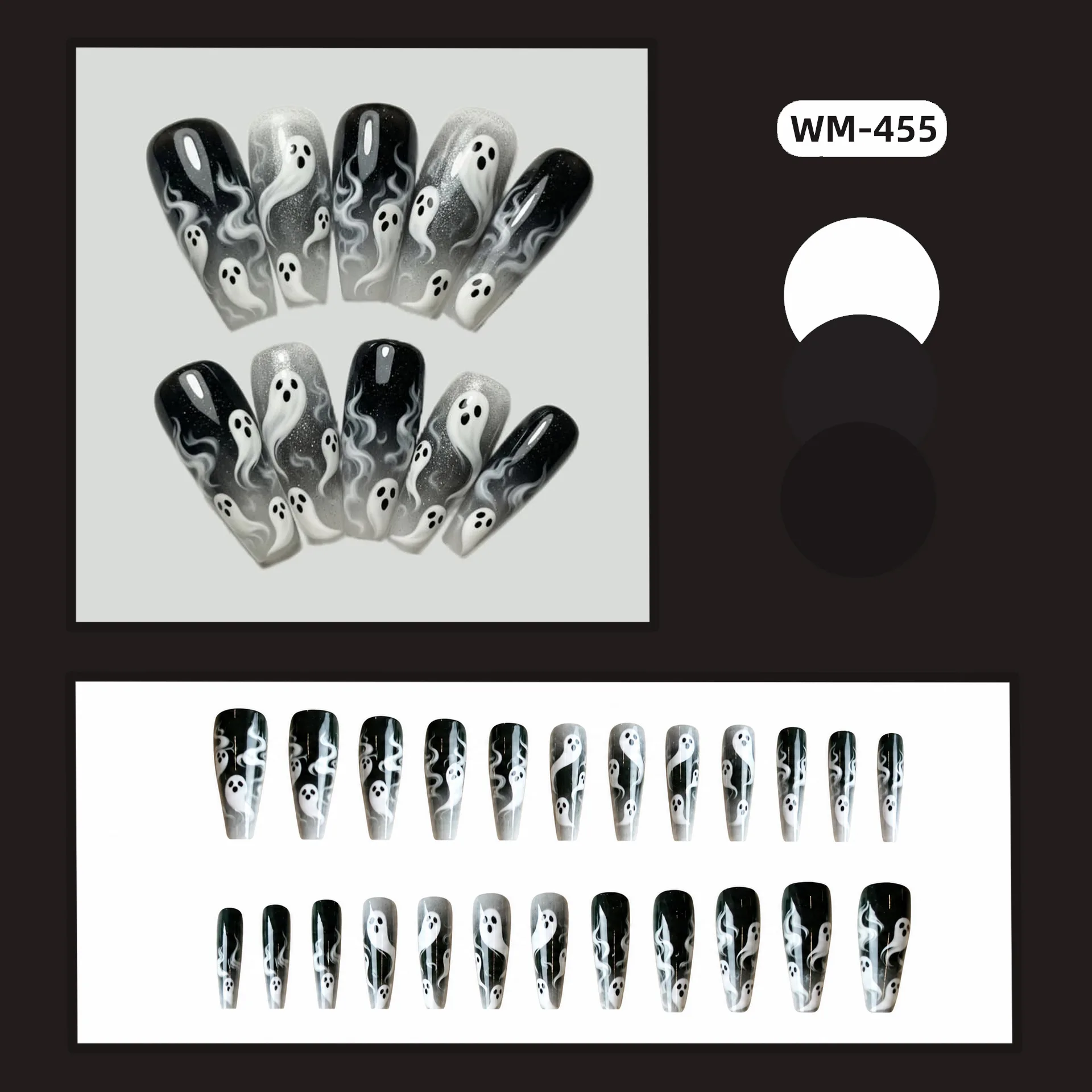 24 Stück Europäische Lange Sargförmige Aufklebenägel Gotisches Dunkles Schwarzes Spinnennetz-Design Französische Künstliche Nägel Halloween Tragbare Falsche Nägel – Detail 5