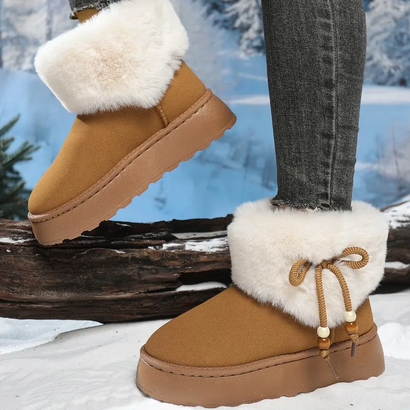 

2025 Women's Ankle Boots Round Toe Thick Sole Designer Suede Simple and Versatile Style Suitable for Winter Casual Snow Boots