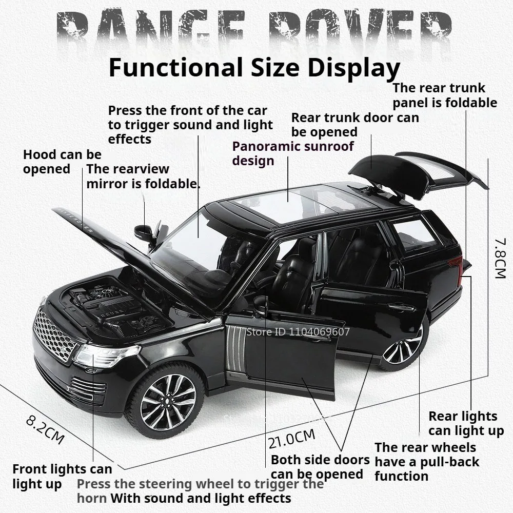1:24 Range Rover LX600 Diecast Model Alloy Toys Car with Sound Light Pull Back Miniature Vehice Doors Opened Cars Exquisite Gift