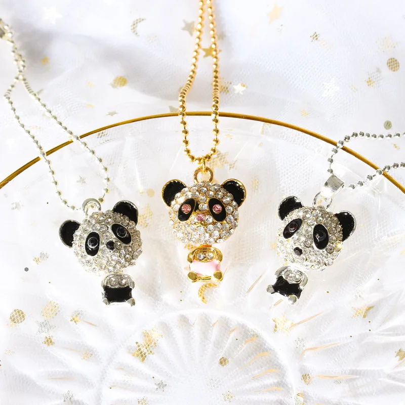 SOHOT Trendy Pretty Alloy Full Of Imitation Crystal Cute Panda Necklace Unisex Sweater Chain Jewelry Souvenir Gift Drop Shipping