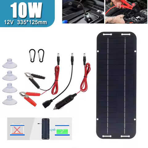 ATV Motorcycle Scooter 10W Solar Powered 12V Lead Acid Battery Maintainer Trickle Charger for Cars RV Caravan Boat Battery