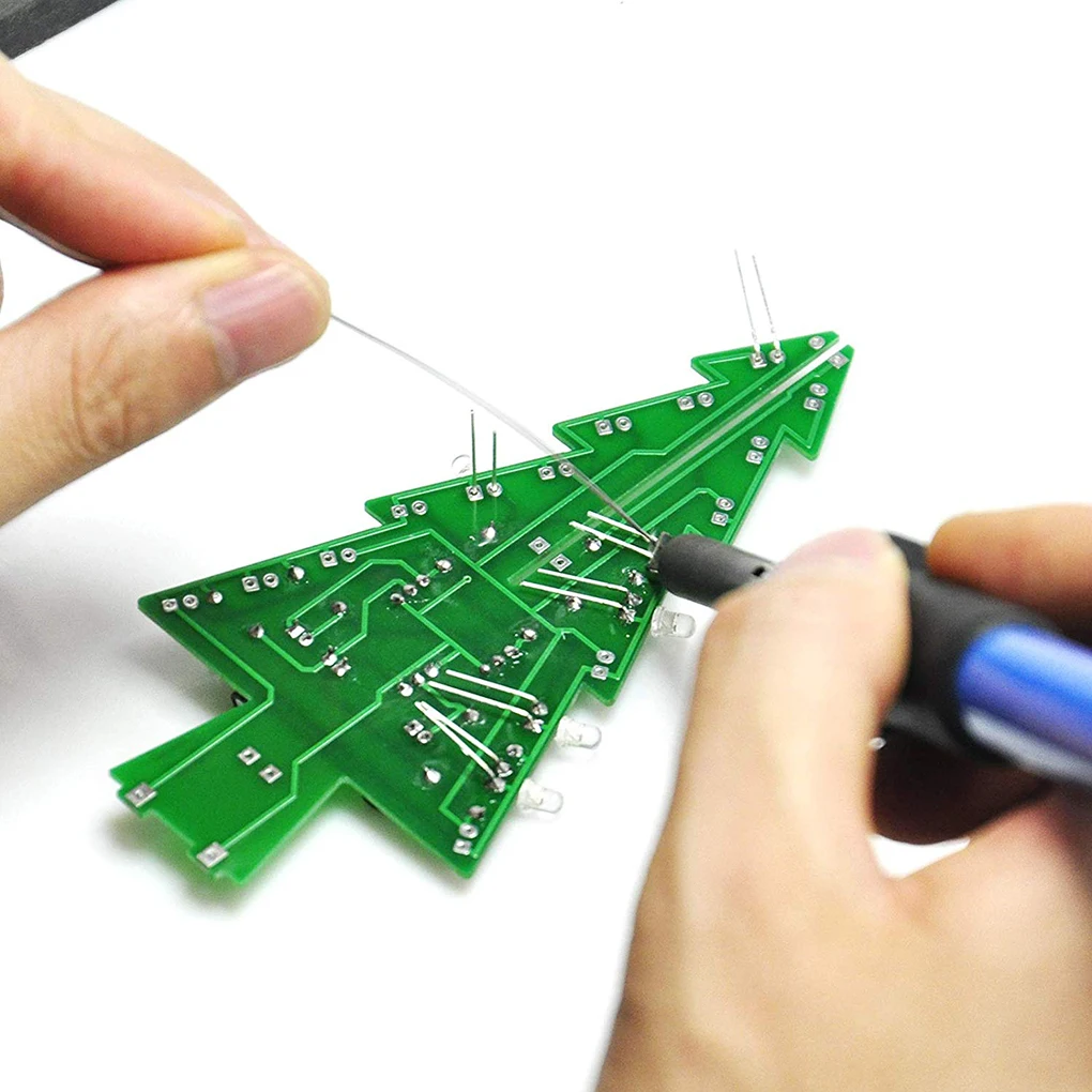 DIY Electronics Kit 3D Christmas Tree Soldering Practice Electronic Science Assembly Kit 3 Color Flashing LED