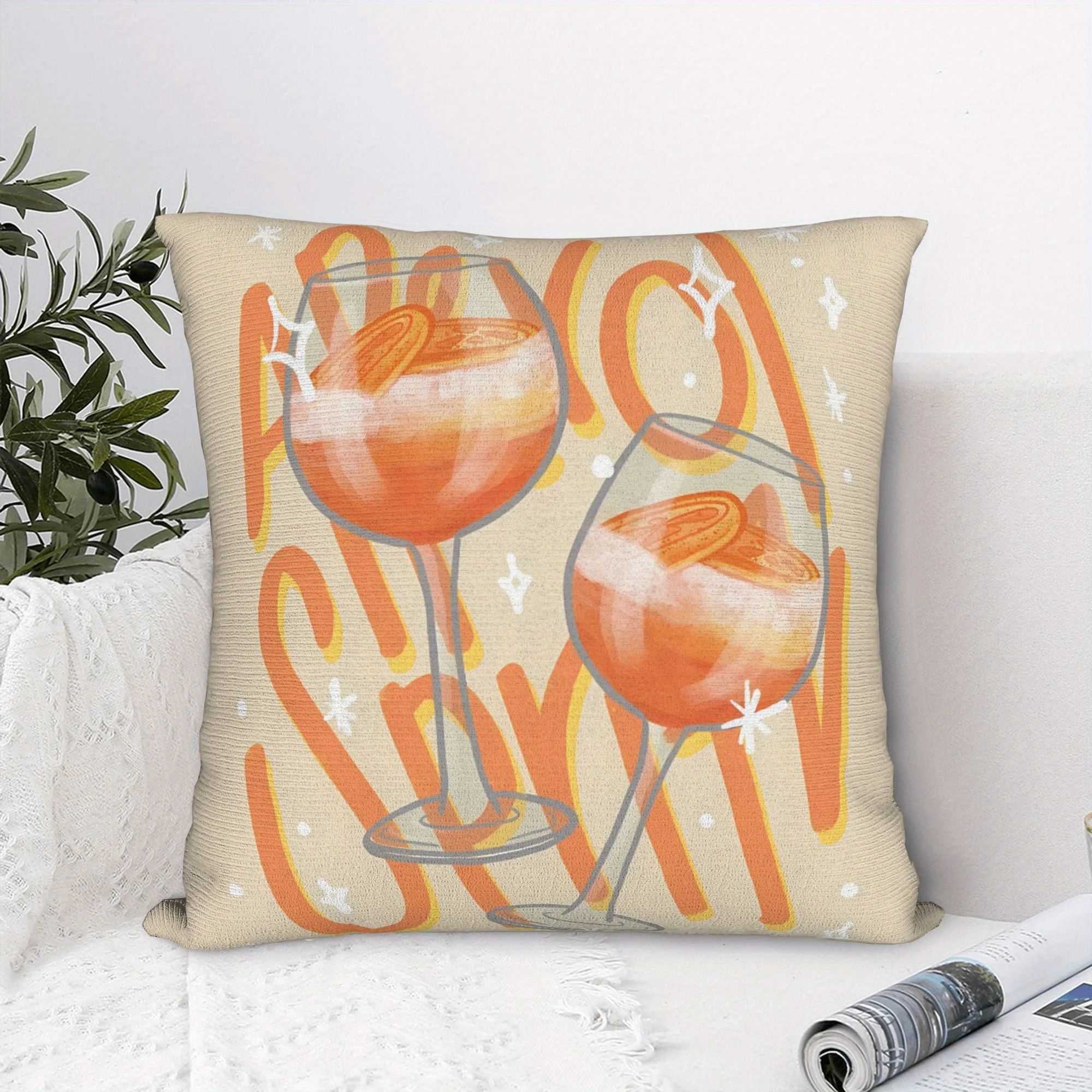 Aperol Spritz Pillow Cover – Orange Cocktail Art for Living Room, Kitchen & Summer Party Decor  Cushion cover 40x40cm