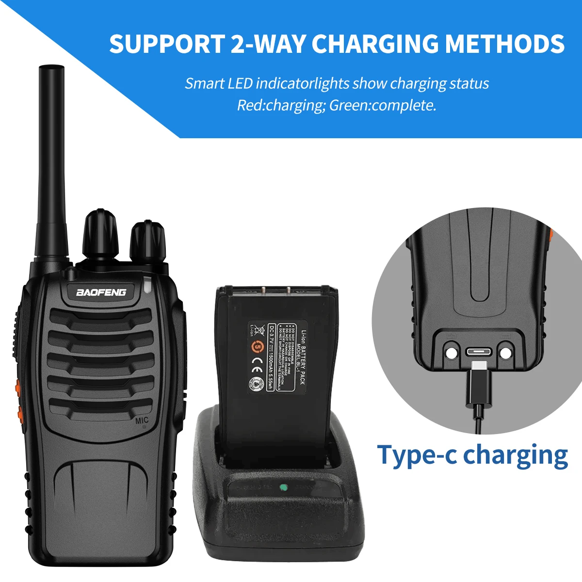 2 قطعة Baofeng 888Splus جهاز اتصال لاسلكي محمول عالي الجودة لموقع البناء في المستشفى للاستخدام اليومي راديو للمطاعم