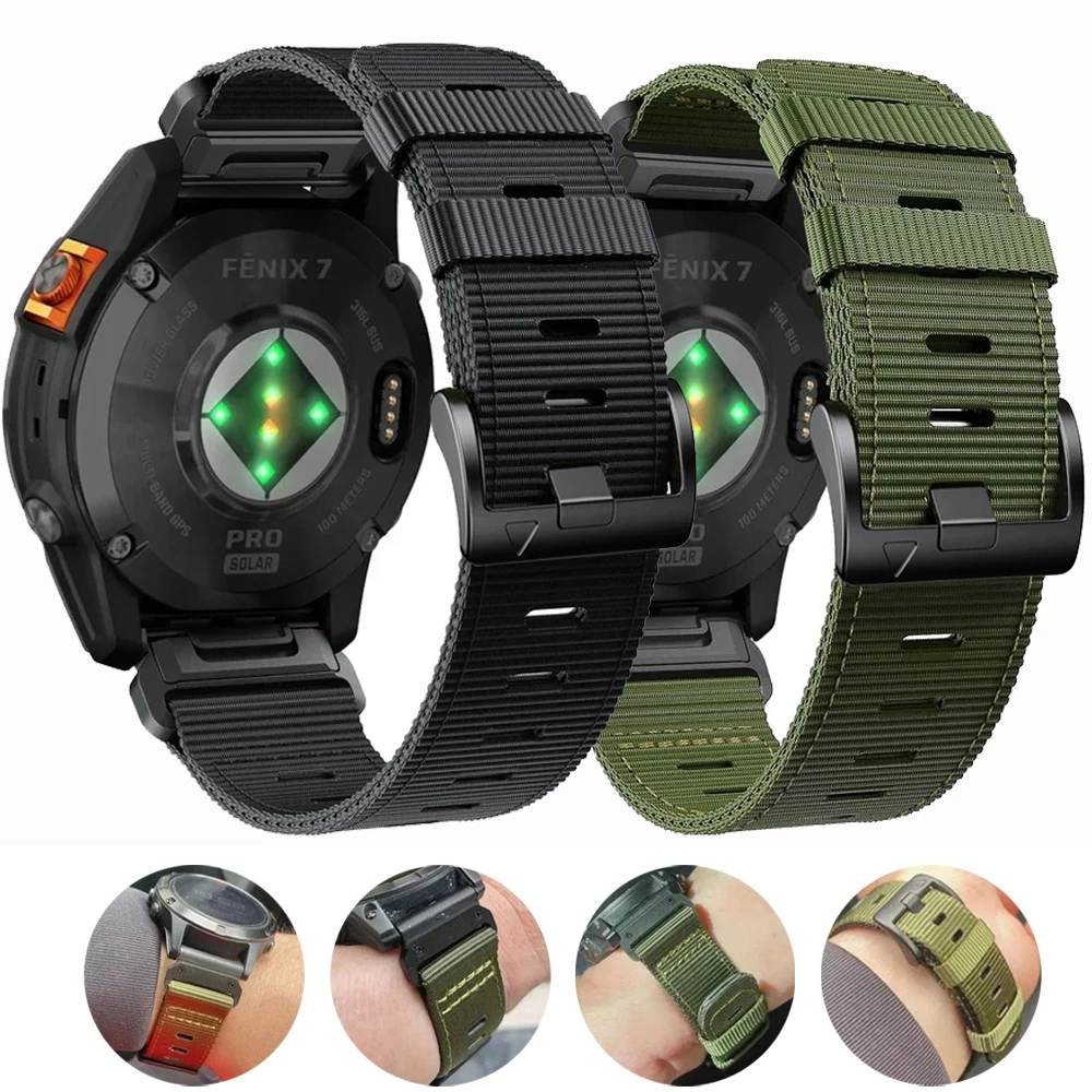26 22mm Nylon Watch Band Straps For Garmin Fenix 6X 6 7X 7 EPIX Easyfit Wristband Fenix 5X 5 3 3HR Tactix 7 Smartwatch Bracelet