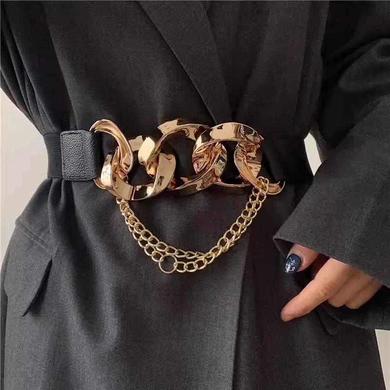 المرأة موضة بولي Leather الجلود سلسلة مشد أنثى Cummerbund معطف حزام فستان Decration حزام عريض J277