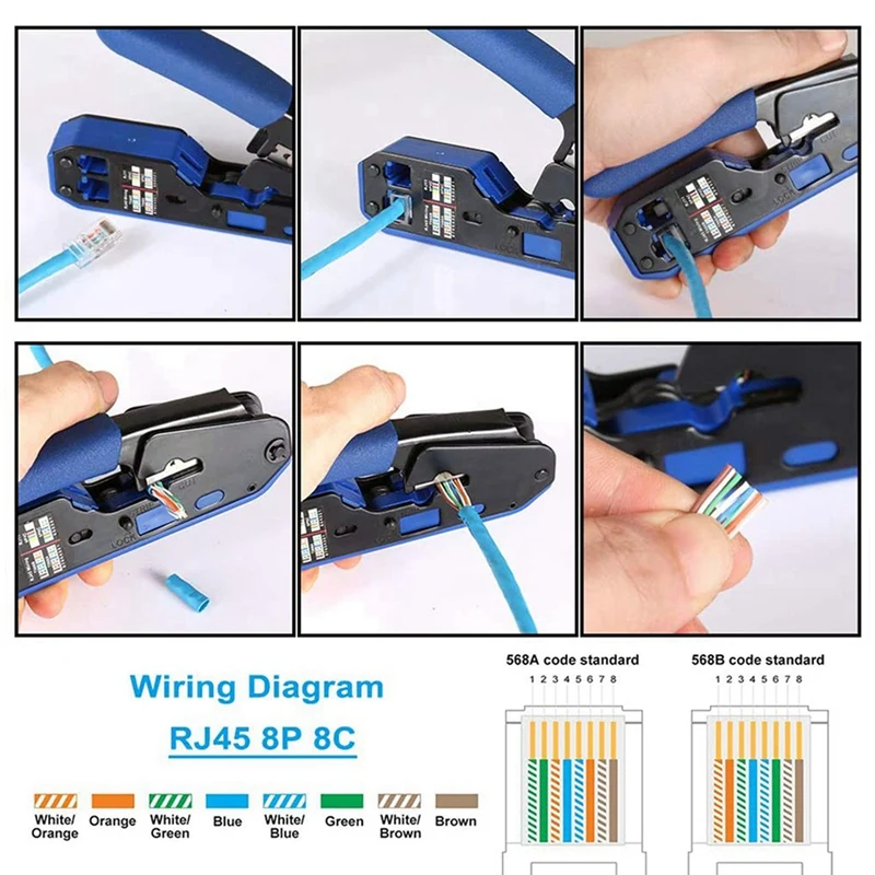Rede Cable Tester e Crimp Tool Kit, Conector Plug, RJ45, CAT5, CAT5E, CAT6, 100Pcs