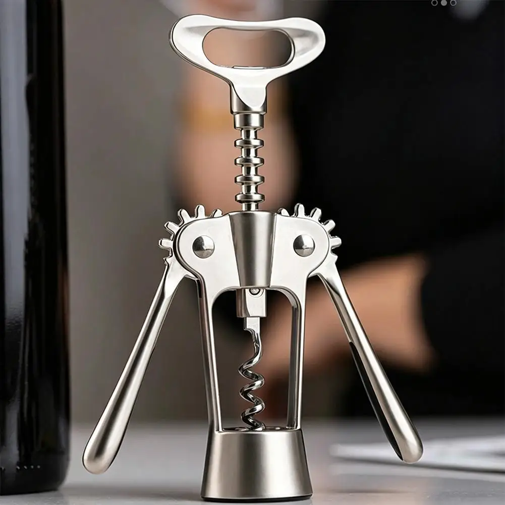 Stainless Steel Wing Wine Corkscrew Labor-Saving Bottle Opener Built-In Beer Cap Lifter Sharp Spiral Smooth Cork Removal Tool ﻿