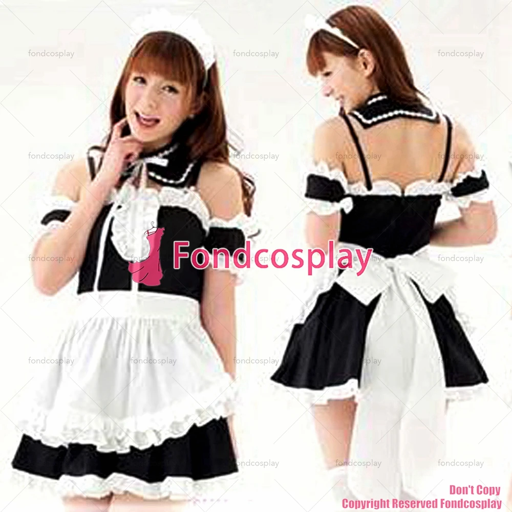 

fondcosplay adult sexy cross dressing sissy maid short lockable black cotton dress white apron uniform CD/TV [G1617]