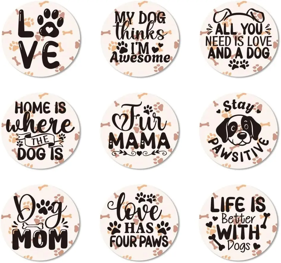 Wooden Coasters Set of 9 Coffee and Humor Pattern Colorful Round Housewarming Gift  New Home Coffee Table Protection 2D Flat