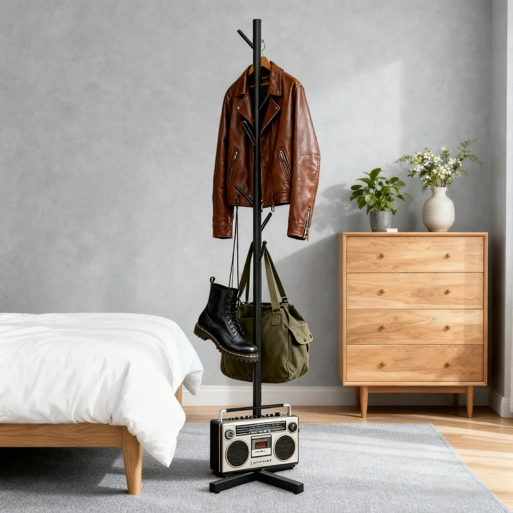 

Easy Assemble Space-Saving Tree-shaped Metal Clothes Rack Free-Standing Coat Rack with Hooks for Home Closet Entryway Storage
