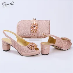 Rose Gold Woman Shoes And Bag Set To Match 2022 Ladies Summer High Heels Sandals With Purse Handbag Pumps Clutch MM1133 6.5CM