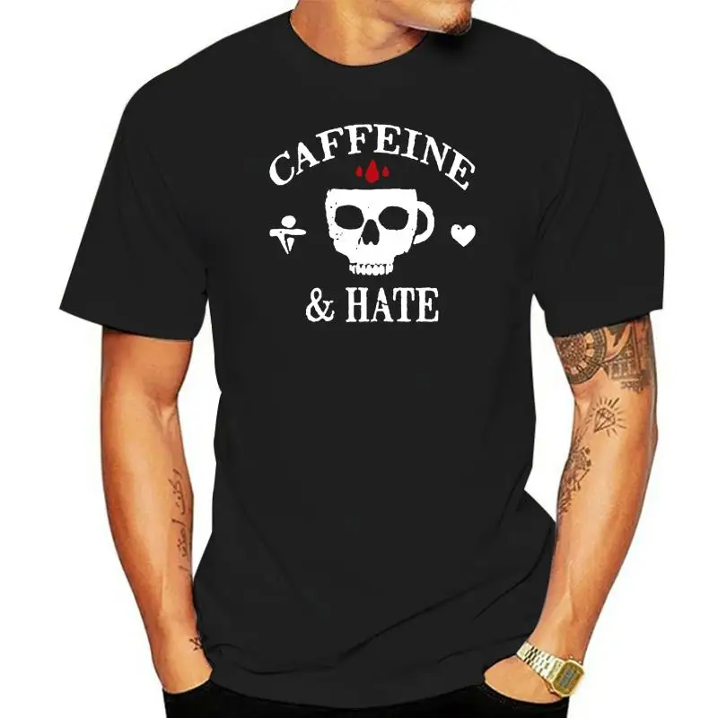 2023 Fashion Summer Style Caffeine  Hate Skull Mug Vintage Military T-Shirt From  Black Tee Shirt