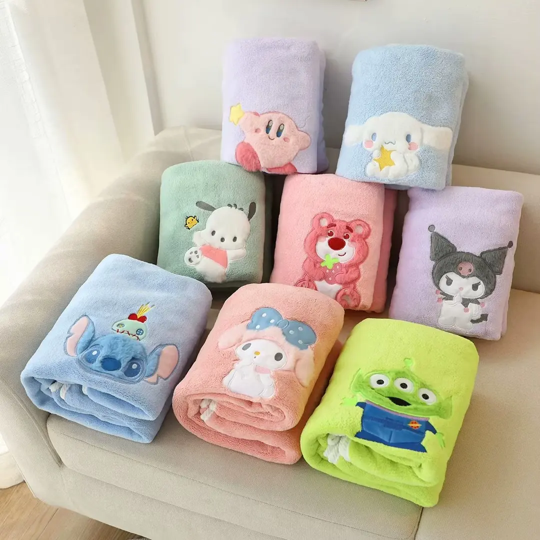 

Полотенце Sanrio Cinnamoroll Коралловое бархатное банное, мультяшное домашнее банное полотенце Kuromi My Melody из аниме, мягкое пляжное полотенце, подарок