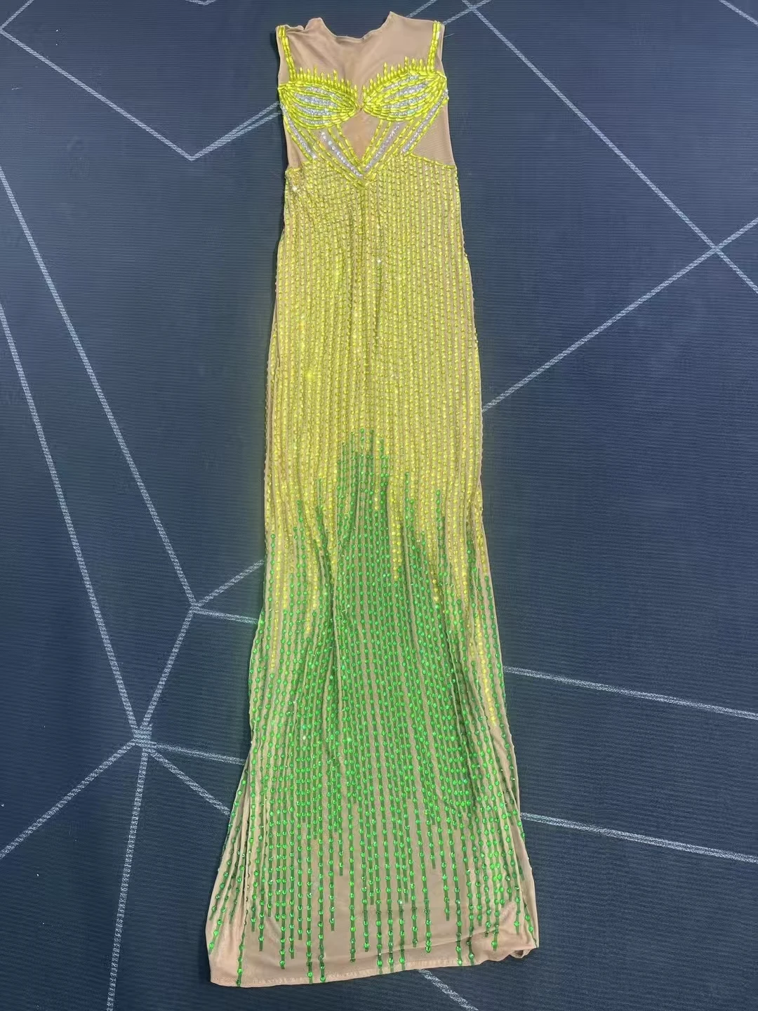 Żółto-zielona, błyszcząca, seksowna długa suknia na przyjęcie urodzinowe, wieczorowa, seksowna odzież damska z wyższej półki, Huangfeicui