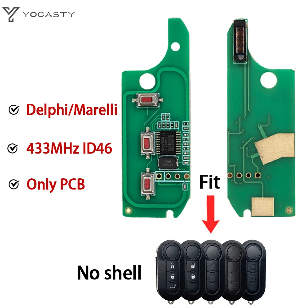 YOCASTY 3 Button ID46 433MHz Flip Remote Car Key PCB For Fiat Delphi 500 Panda Punto Bravo Marelli 500L Ducato For Citroen