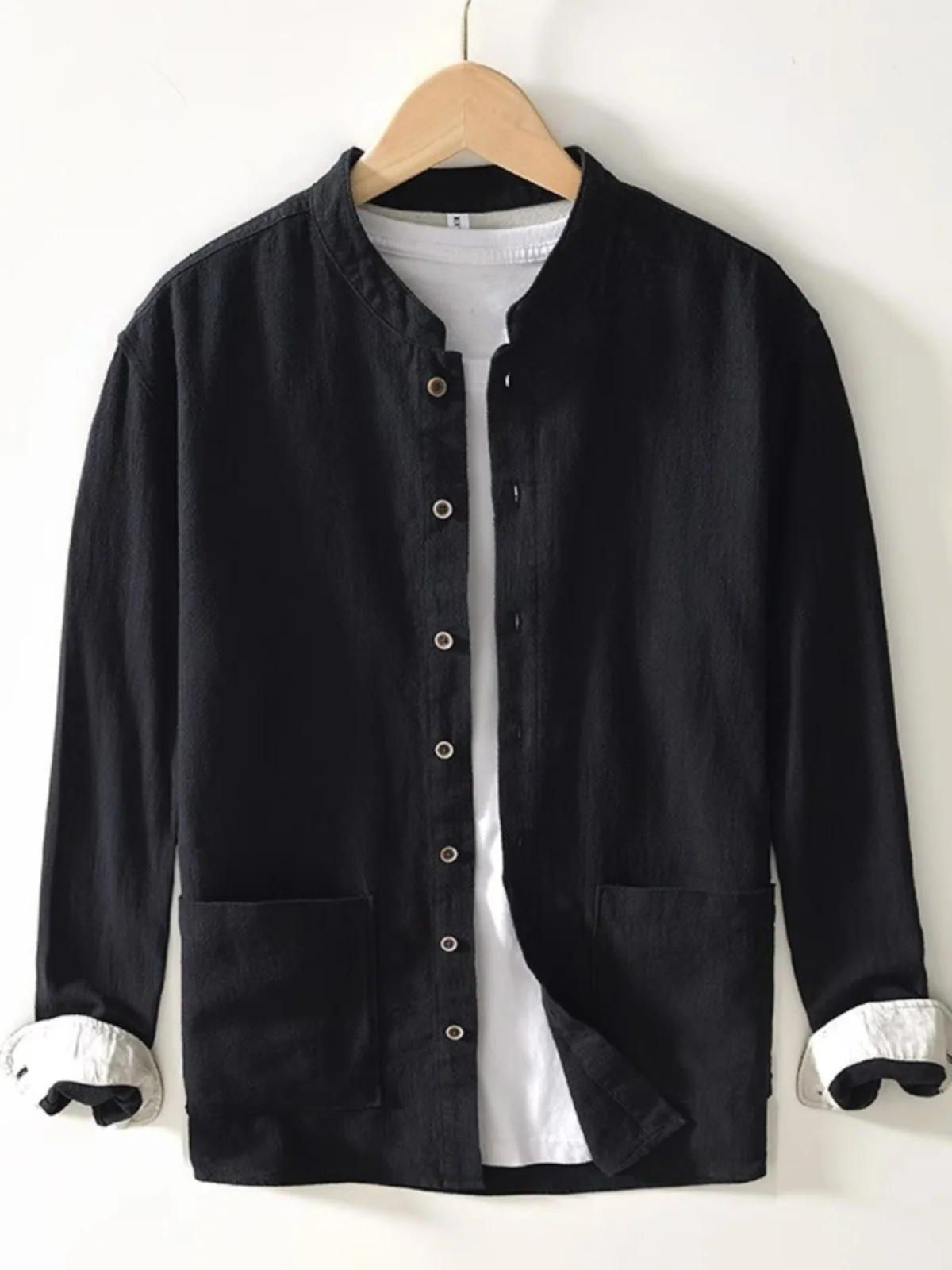 

Loose Fit Cotton Linen Chinese Collar Long Sleeve Shirt Men's Casual Retro Style Spring Summer Short Sleeve Shirt Jacket