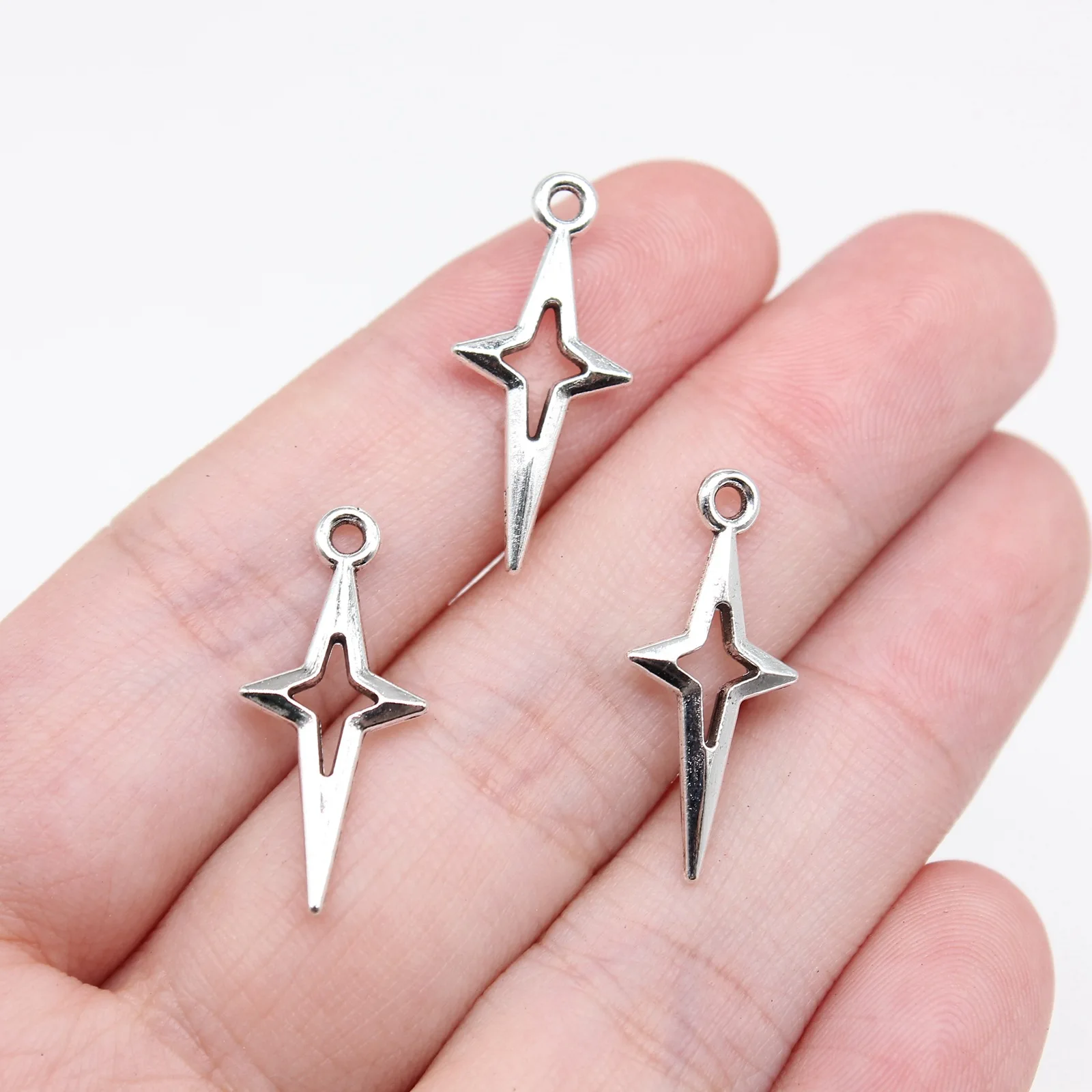 40pcs 23x10mm Charms Shining Stars Charms For Jewelry Making DIY Jewelry Findings Antique Silver Color Alloy Charms