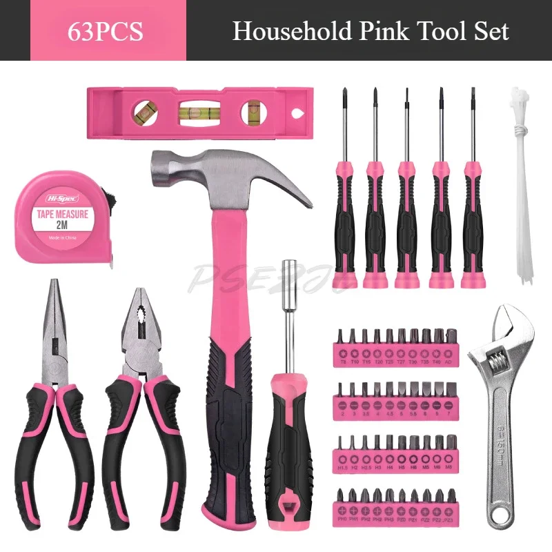 63 Piece Women's Pink Tool Set Gift Home Repair Tool Set Portable Storage Convenient for DIY Use