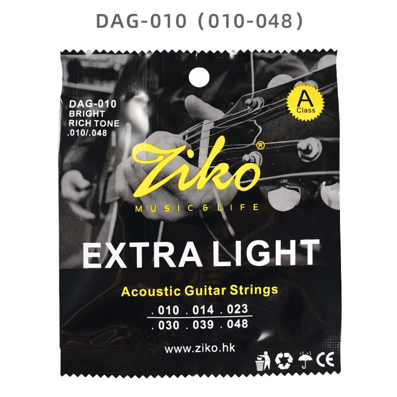 Ziko   Guitar strings. DAG series 010-048/011-050 copper material. Acoustic guitar strings 1-6 strings. Entry level strings.