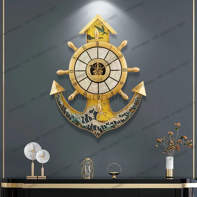 European light luxury rudder wall clock American home living room creative villa decoration clock wall
