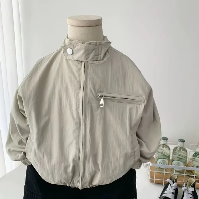 Boys Spring Autumn Jacket New Stand Collar Zipper Coat Kids Casual Loose Long Sleeve Outerwear
