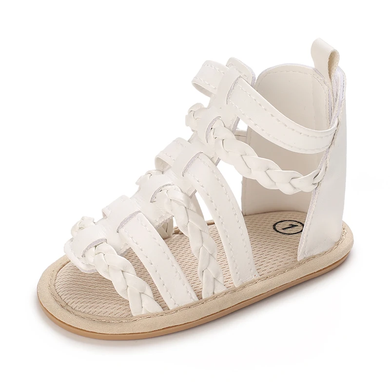 Baby Shoes Summer Girls Fashion High Top Catwalk Shoes Non-slip Soft Rubber Sole Casual Toddler Shoes White Baptism First Walker