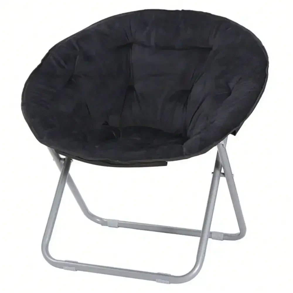 Oversized Moon Saucer Chair Black Faux Fur Lounging Soft Wide Seat