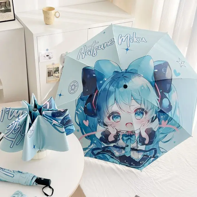 Новый Hatsune Miku мультфильм анимация двойного назначения полностью автоматический студенческий милый солнцезащитный складной УФ-зонт от солнца оптом