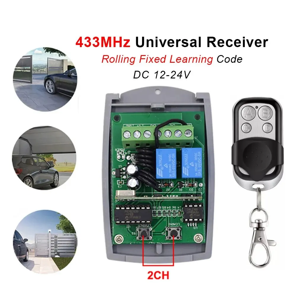 Universal 433MHz Garage Door Remote Control Receiver DC 12-24V 433.92mhz Fixed Rolling Code Gate Command Transmitter Switch